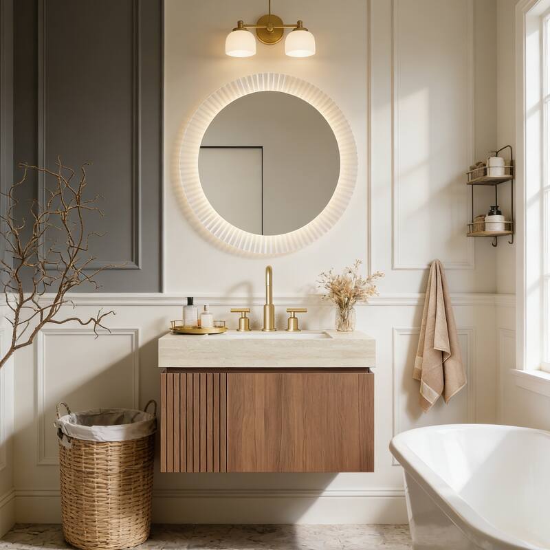 Mondern Floating Bathroom Vanity with 3 Pre-drilled Faucet Holes - 30 - Brown Oak