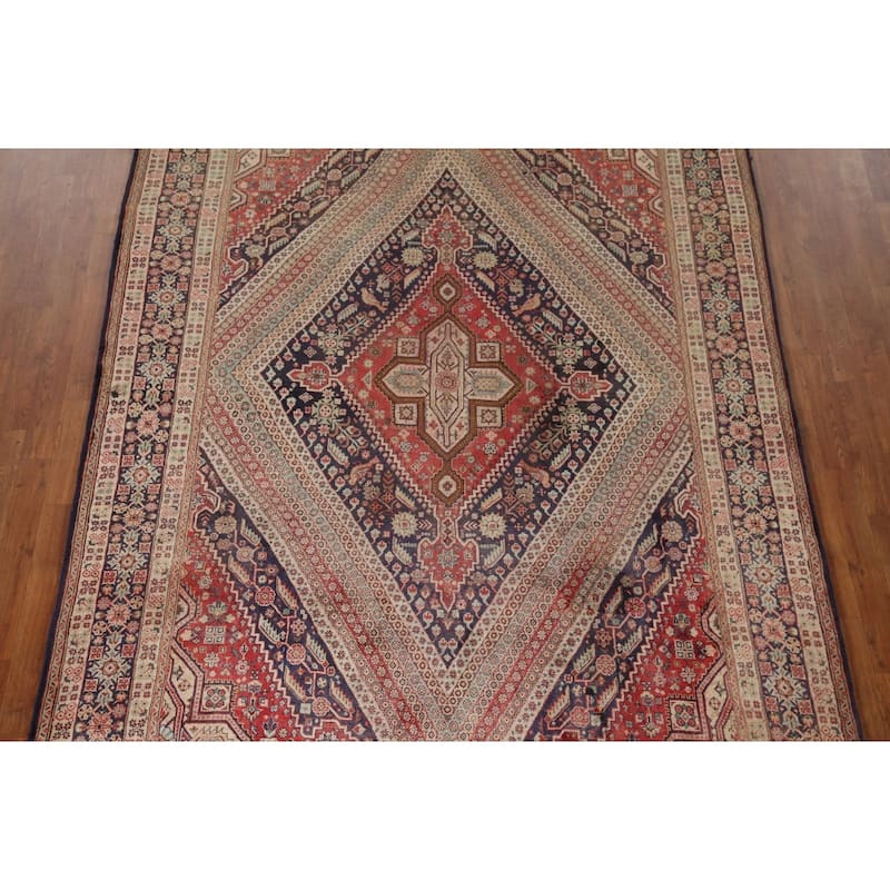 Vegetable Dye Shiraz Kashkoli Persian Vintage Rug Handmade Wool Carpet - 6'9"x 9'6"