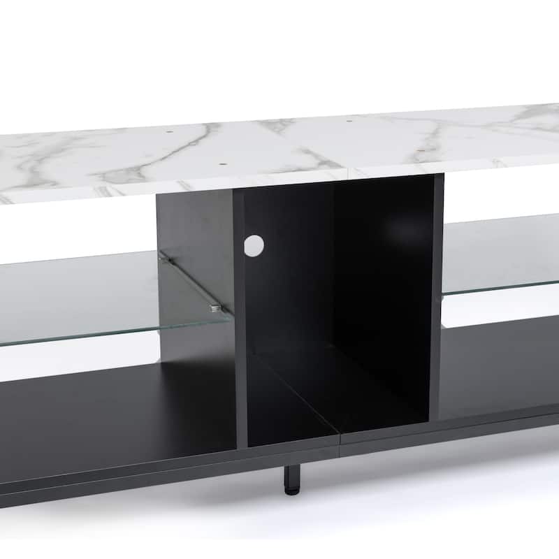 Modern TV stand,Iron TV cabinet Black/White with LED Lights, Remote Control,Toughened Glass Stand