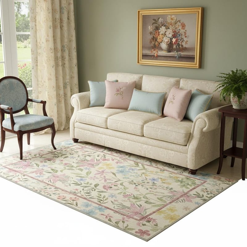HomeRoots Floral Traditional Rectangle Area Rug - 5' X 7'