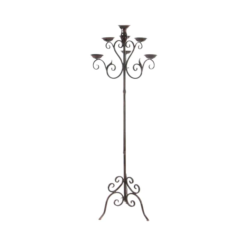 Metal Tall Candelabra with Scroll Designs - Brown - Roche River Decor - 19"W x 19"L x 61"H