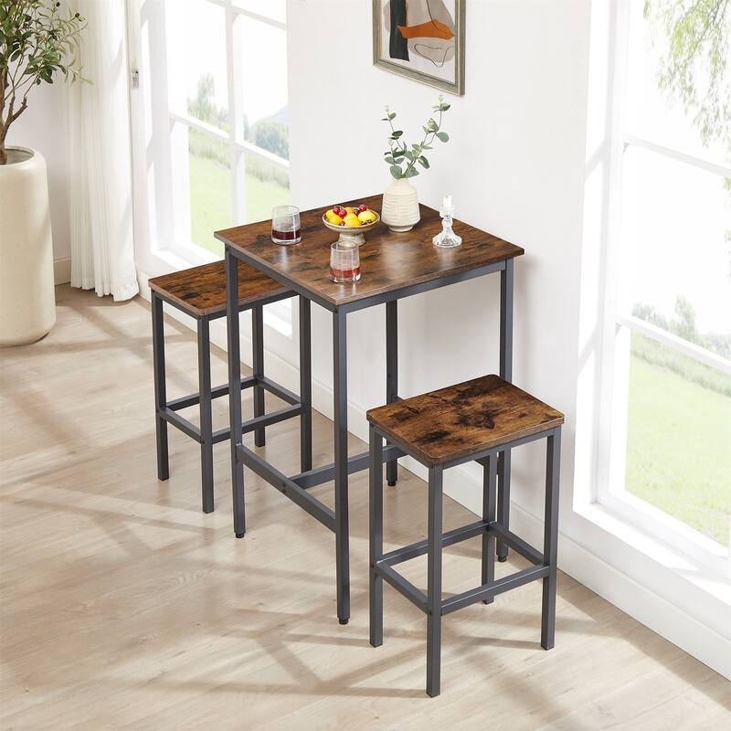 3-Piece Bar Table Set, Industrial Style Square Wood Bar Table with 2 Backless Bar Chairs - 23.6"Lx23.6"Wx35.4"H