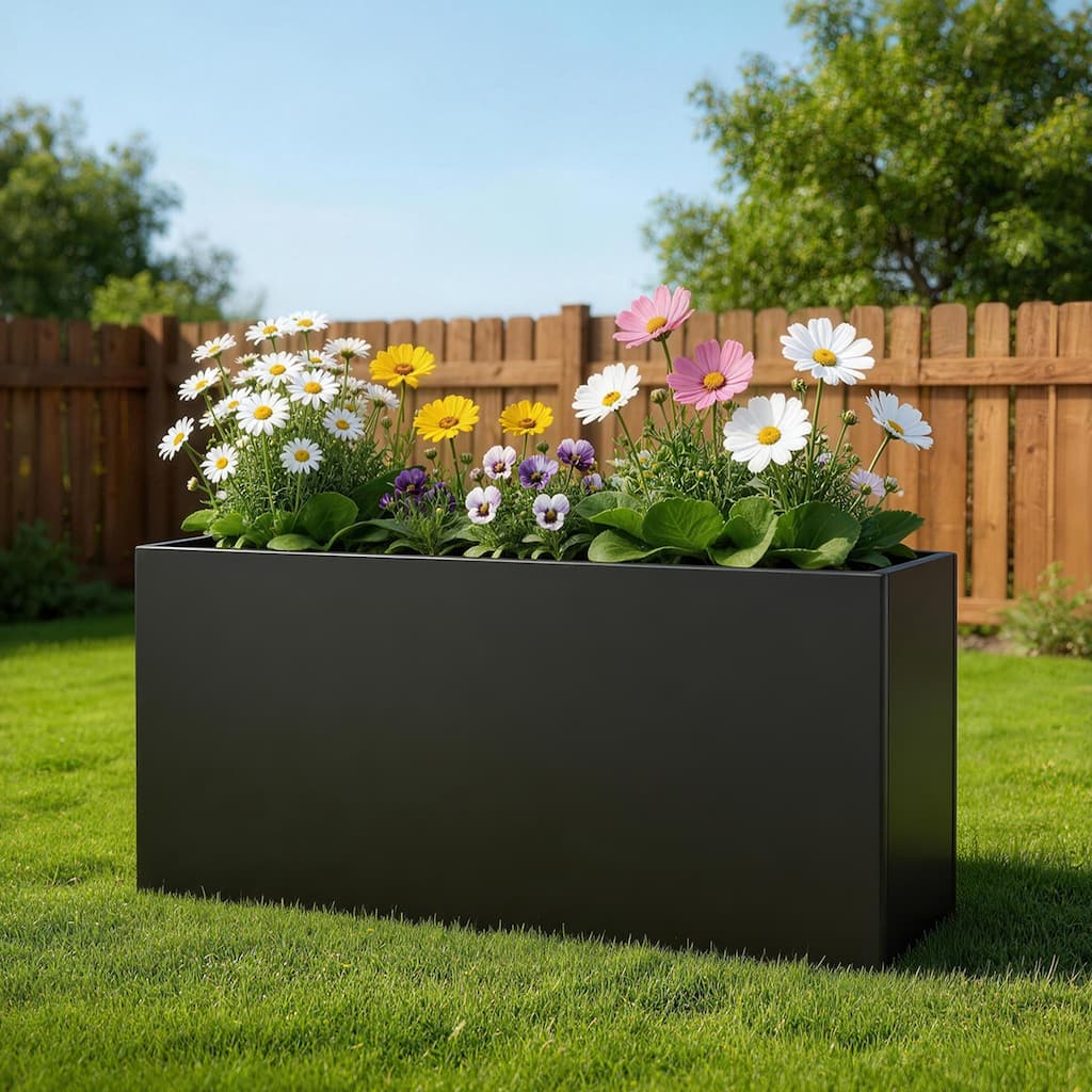 Large 33-inch Rectangular Outdoor Patio Metal Planter Box