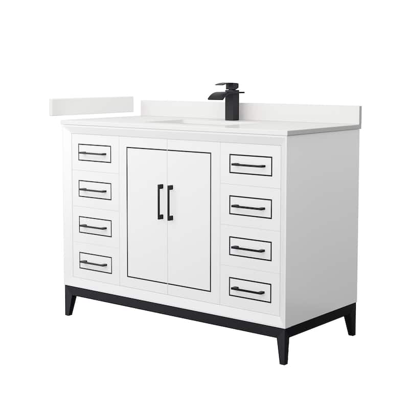 Wyndham Collection WCH515148S-QTZ-UNSMXX Marlena 48" Free Standing - White / White Quartz Top / Matte Black Hardware