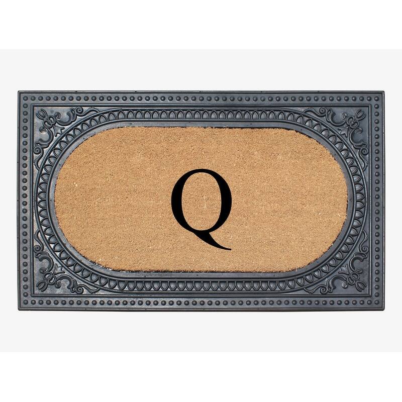A1HC First Impression Carson Rubber and Coir 24" X 39", Heavy Duty, Easy to Clean Outdoor Monogrammed Doormat - Black - Monogrammed Q