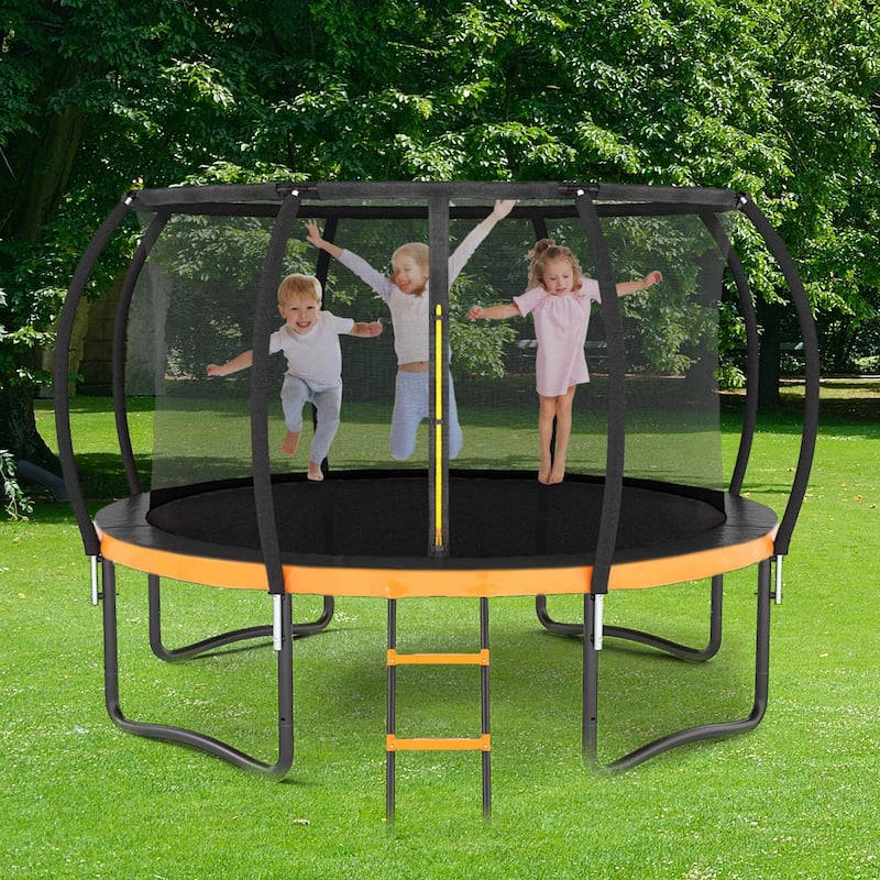 12FT Outdoor Big Trampoline Inner Safety Enclosure Net, Ladder, PVC Spring Cover Padding, For Kids