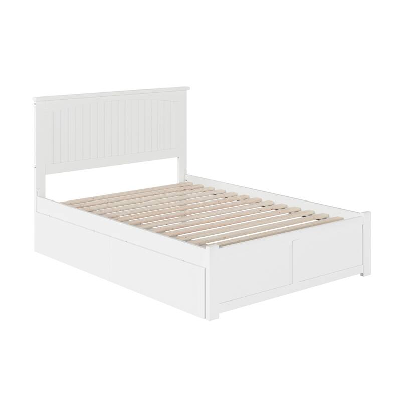 Nantucket Full Solid Wood Platform Bed with Footboard & 2 Storage Drawers in White