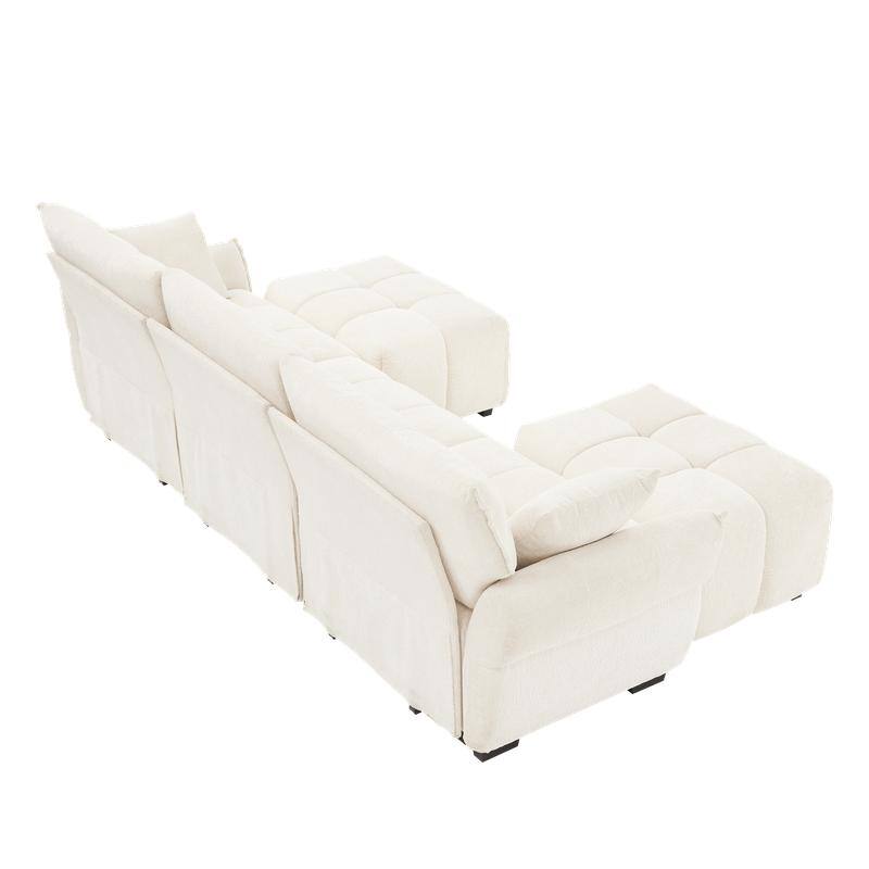 110.2" Chenille 3 Seater Upholstered Sofa, 2 Ottoman
