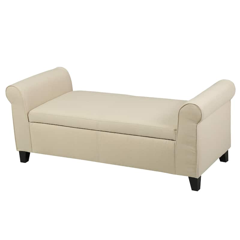 50" W Storage Bench, Fabric Upholstered End of Bed Bench, Storage Shoe Cabinet Bench with Rolled Arm, Modern Window Bench