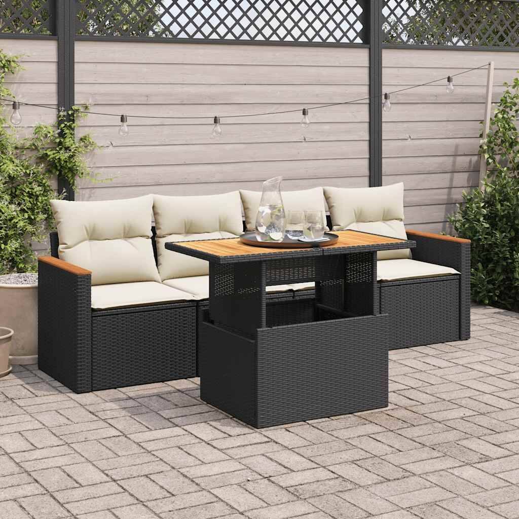 vidaXL Garden Sofa Set Black and Cream White - 21.7 x 39.4 x 28.7