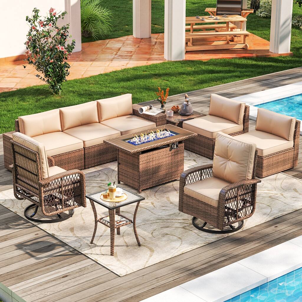 10 PCS Patio Furniture Set with Fire Pit Table