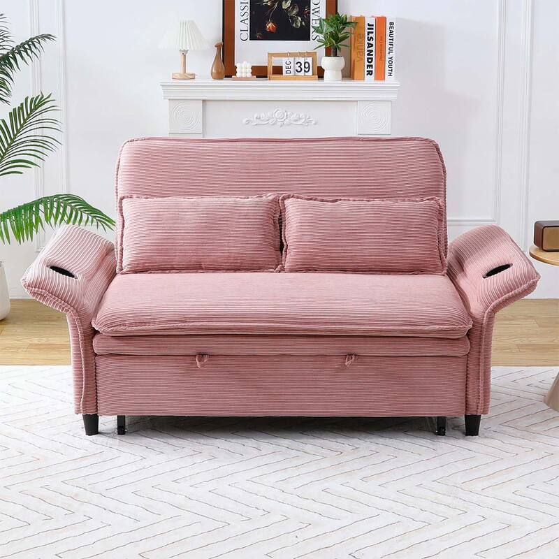 65.74-inch Adjustable Armrest and Backrest Multi-Functional Sofa Bed,Ideal for Bedrooms and Living Rooms - Pink