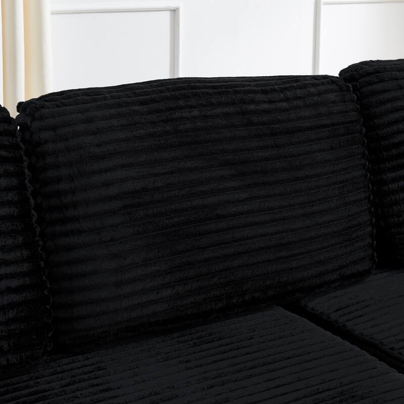 L Shape Modular Sectional Sofa with Chaise Lounge, Corduroy Foldable Sectional Sofa, Compression Sofa, Unfold into a Bed