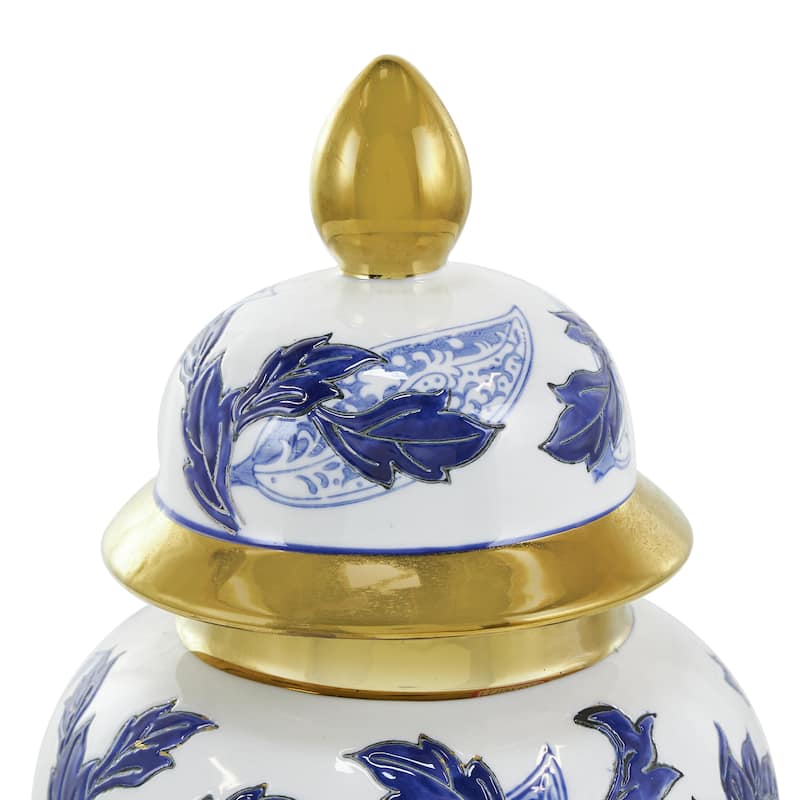 Ceramic Floral Living Room Decorative Jars with Cream and Gold Accents - Blue - Roche River Decor