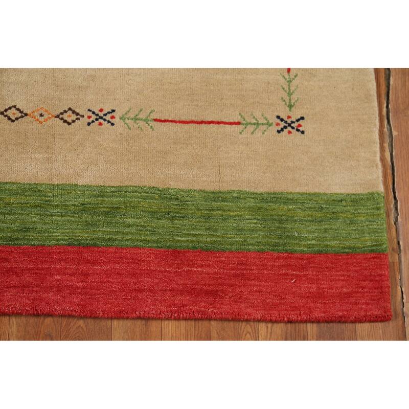 Striped Gabbeh Indian Accent Rug Handmade Wool Carpet - 4'0"x 5'9"
