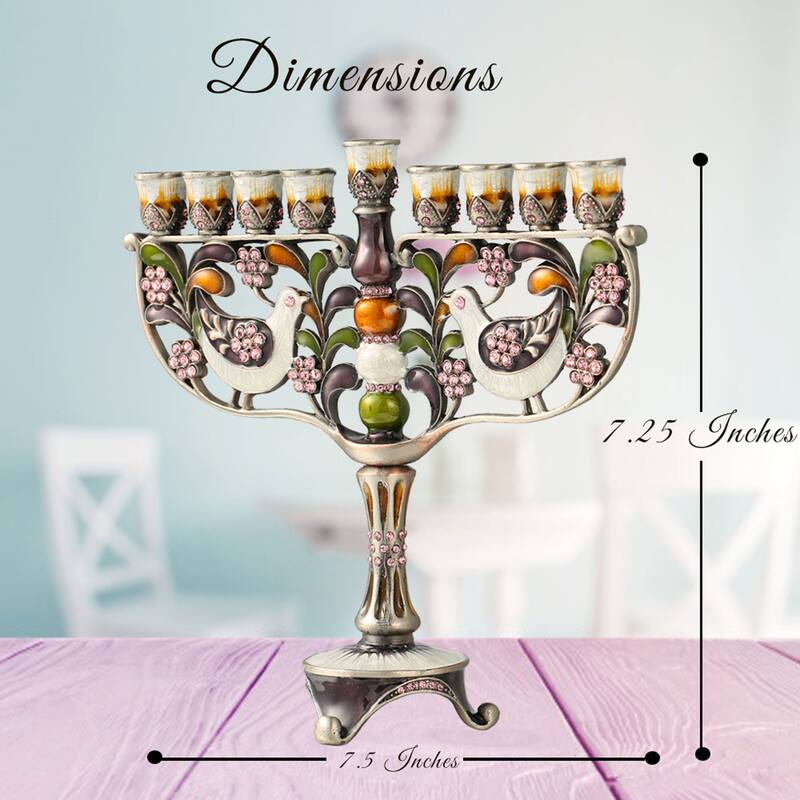 HandPainted Enamel Menorah Candelabra w/Gold Accents Matashi Crystals