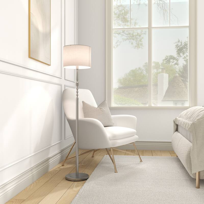 Acroma 62.2" Modern LED Bright Floor Lamp with White Fabric Drum Shade