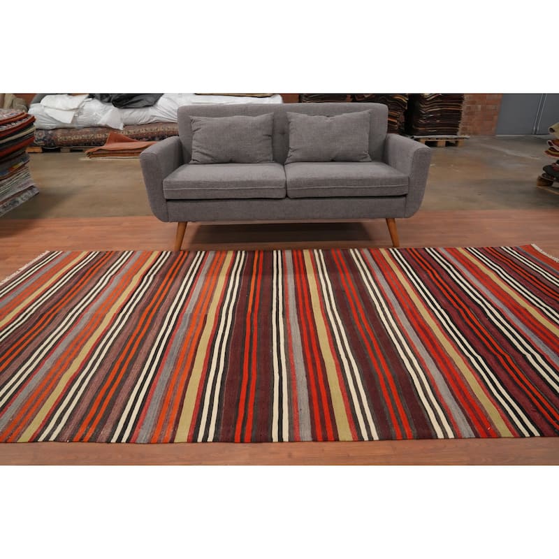 Hand Woven Oriental 100% Wool Carpet Southwestern Geometric Multi-Colored Kilim Area Rug - 10' 1'' X 5' 0''