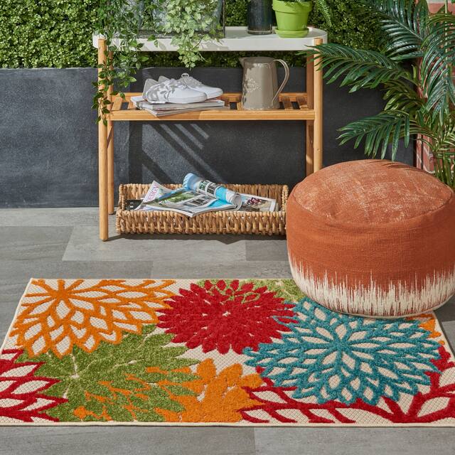 Nourison Aloha Floral Modern Indoor/Outdoor Area Rug - 2'8" x 4' - Red/Orange