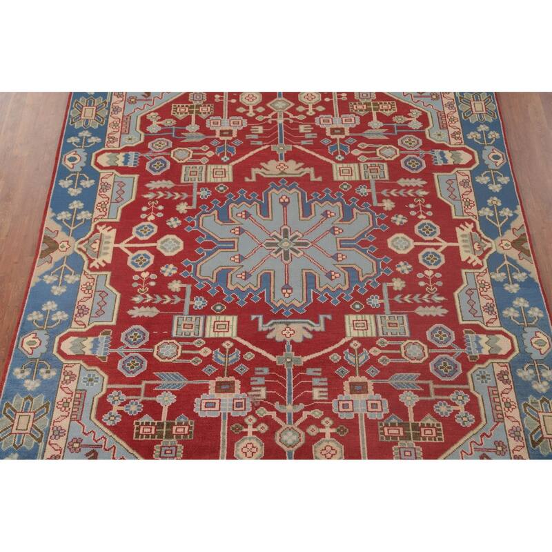 Geometric Kazak Area Rug Hand-Knotted Wool Carpet - 7'9" x 9'9"