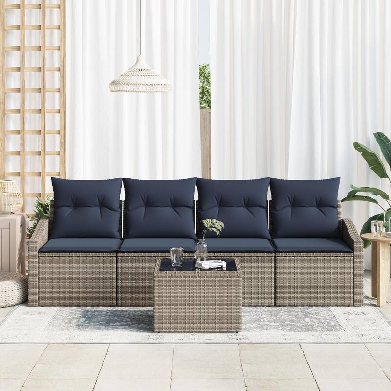 vidaXL 5 Piece Garden Sofa Set with Cushions - 91.7×24.4×27.2