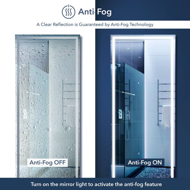 Pax Full-length Rectangular Frameless Anti-Fog Aluminum Front-lit Tri-color LED Freestand/Hang Mirror with Smart Touch Control