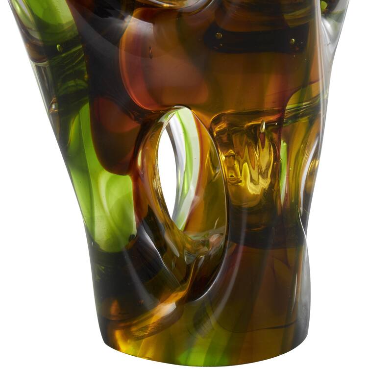 Glass Abstract Ombre Cutout Decorative Sculpture with Amber Accents - Green - Roche River Decor