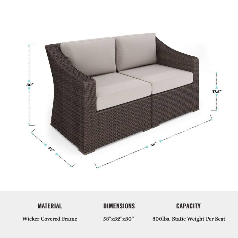 Martha Stewart Outdoor Modular Rattan Wicker Loveseat with All-Weather Cushions - 58"W x 32"D x 30"H