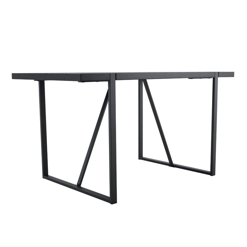 55-Inch Retro Rectangular Dining Table and Chair Set with Textured Tabletop, Includes 6 Linen-Cotton Dining Chairs