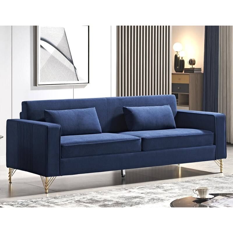 Modern Velvet Upholstered Living Room Sofa - Blue