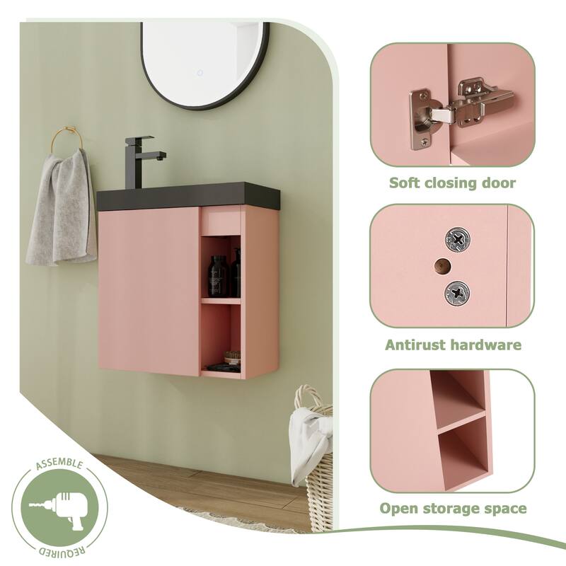 20" Floating Bathroom Vanity with Sink, Mini Wall Mounted Bathroom Vanity with Soft Close Door