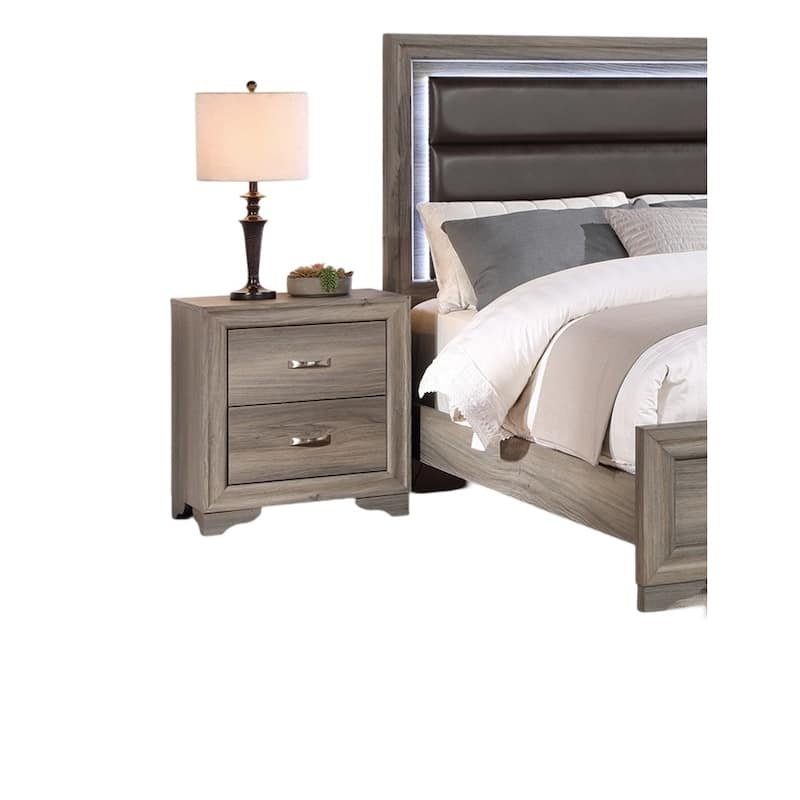 Modern 1pc Nightstand Wooden Bedside Table 2- Drawers Bedroom Furniture
