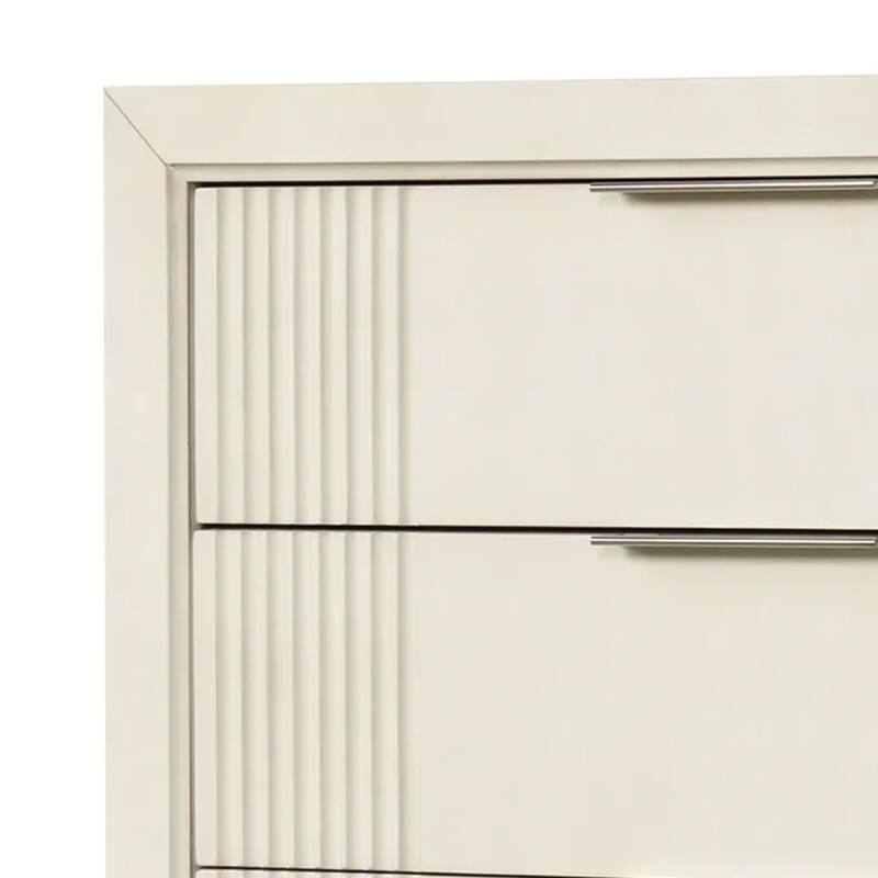 Toi Tall Dresser Chest, 5 Drawers, Chrome Finger Pulls, Antique White