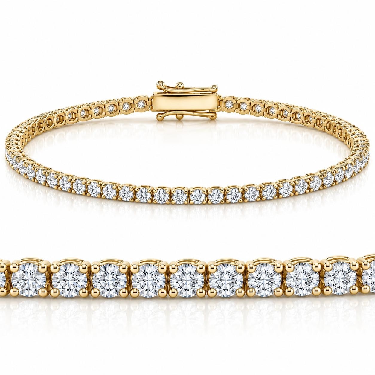 Bliss Diamond 4 Carat TW Round Cut Lab Grown Diamond Tennis Bracelet Yellow Gold Lab Grown