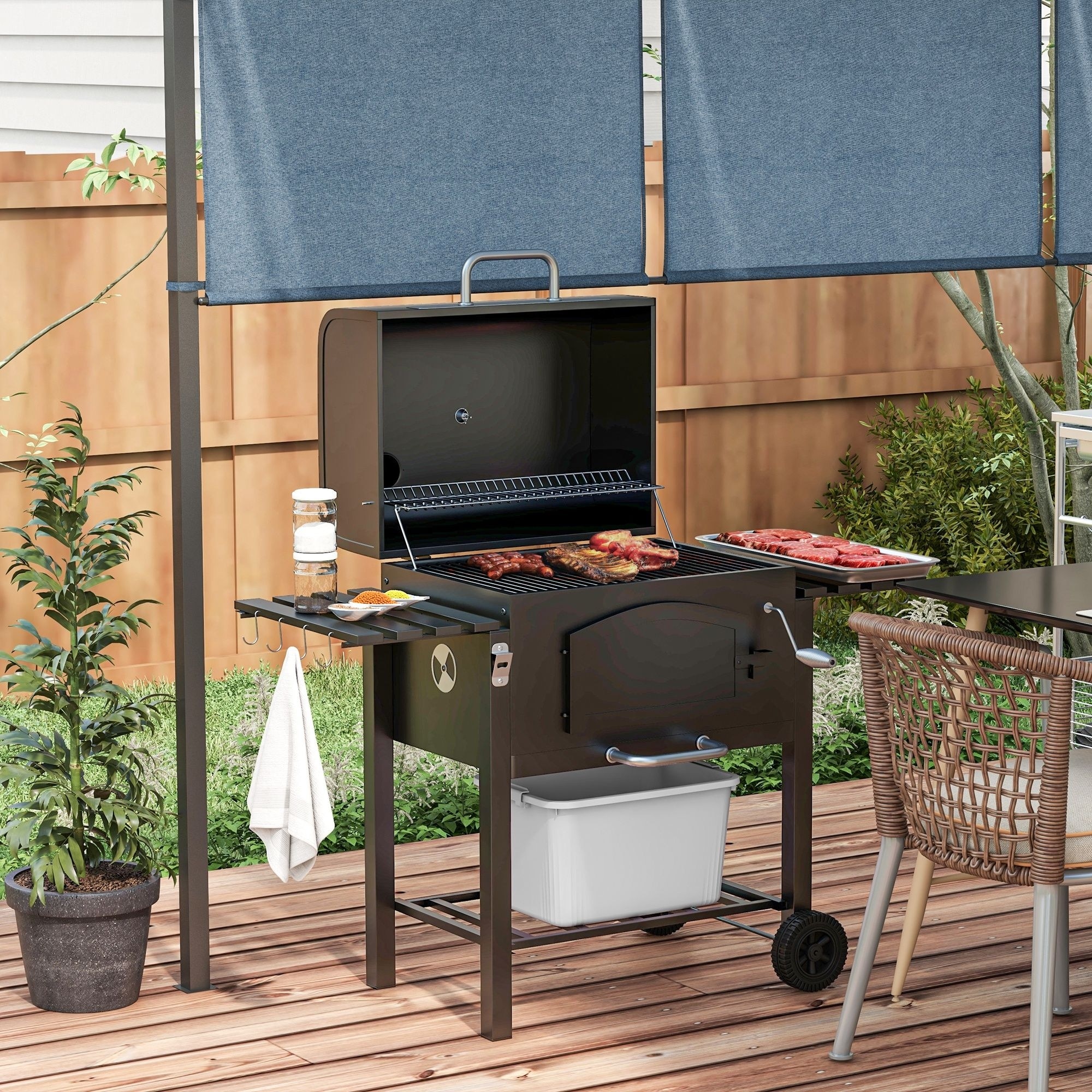 Charcoal Grill BBQ with Adjustable Height Portable Barbecue with Folding Shelves Thermometer Bottle Opener Wheels On Sale Bed Bath Beyond 40491548