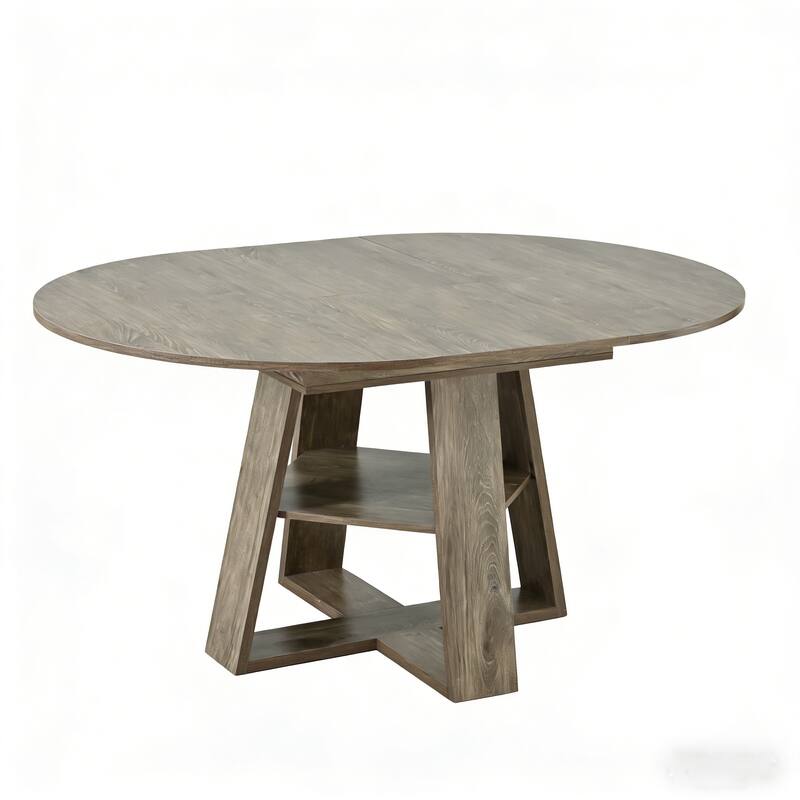 43"-59" Extendable Oval Dining Table with Storage Base, Modern Round to Oval Kitchen Table