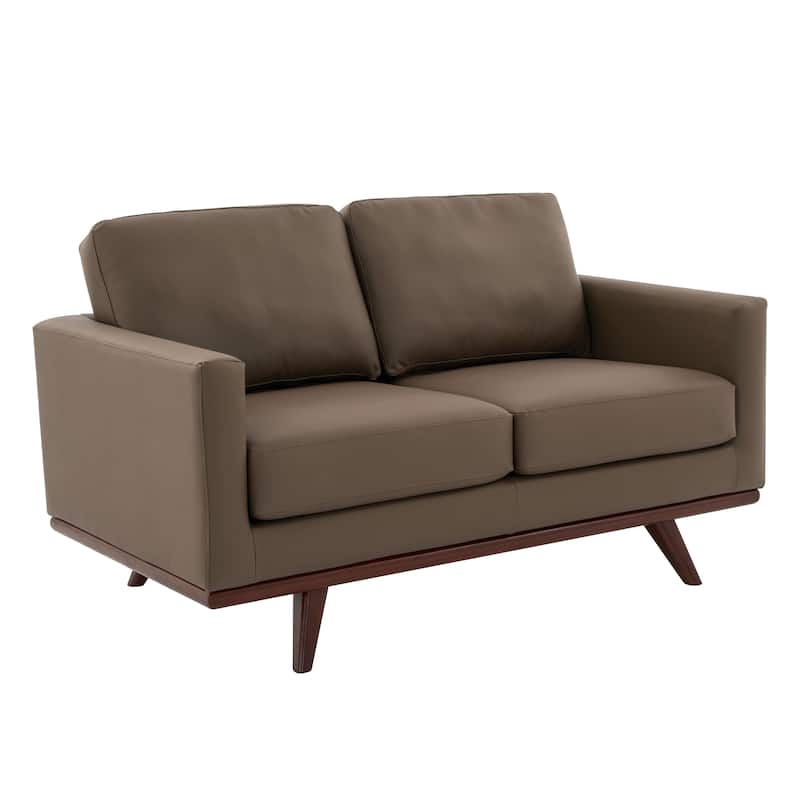 Chester Modern Loveseat 2 Seater Sofa Couch in Leather or Mesh Upholstery With Birch Wood Base for Living Room Bedroom Office - Taupe