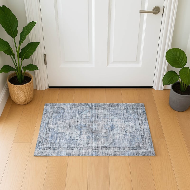 Premium Washable Super Soft Vintage Traditional Mayfield Rug - Blue - 1'8" x 2'6"