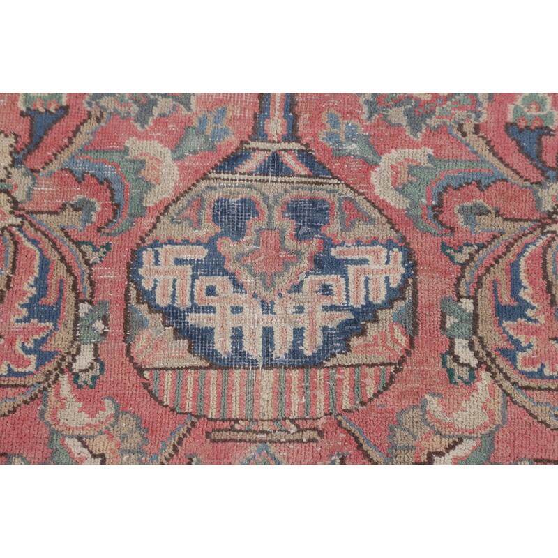 Animals Pink Kashmar Persian Vintage Area Rug Hand-Knotted Wool Carpet - 9'5"x 12'9"