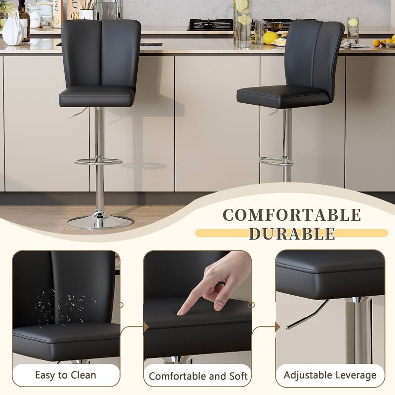 Modern 2-Piece PU Bar Stool Set — Smooth-Lined Backrest & Silver Trumpet Legs for Bar, Living Room, Lounge