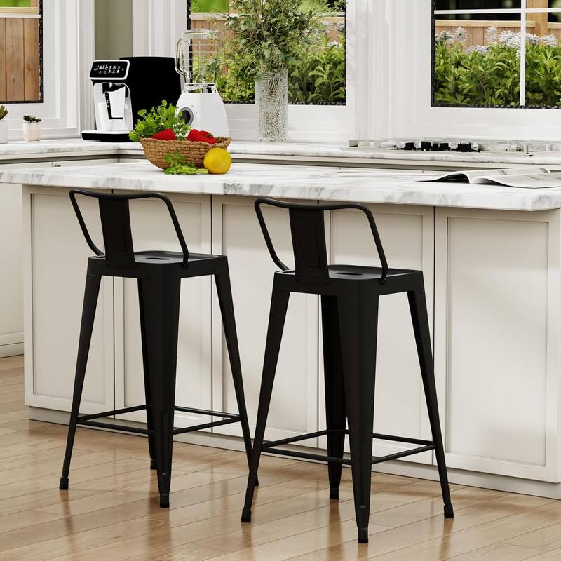 Metal Counter & Bar Stools Set of 4, 26" and 30" Seat Height Barstools with Metal Frame and Low Back for Kitchen lsland