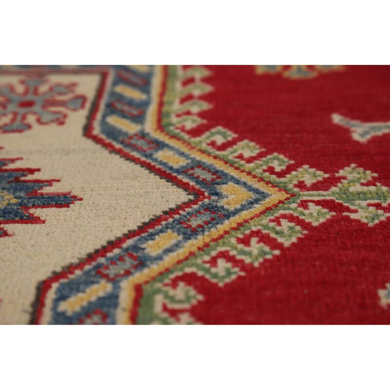 Hand Knotted Oriental 100% Wool Carpet Traditional Geometric Red Kazak Area Rug - 10' 2'' X 8' 0''