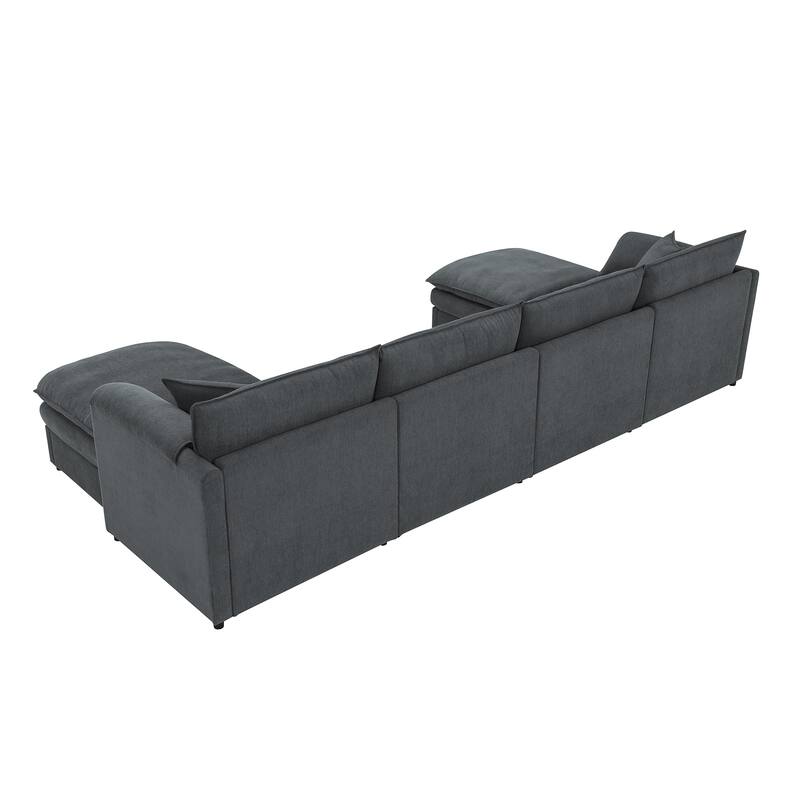 134" Chenille U-Shaped 6-Seat Modular Sectional Sofa with Double Cushions and Removable Ottomans for Added Comfort