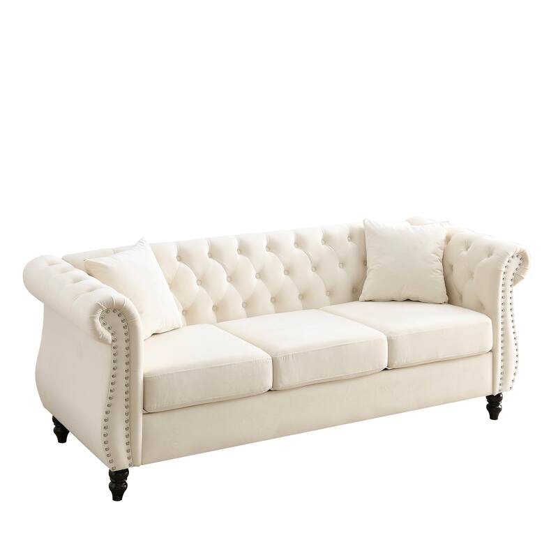2-Pieces Chesterfield Velvet 3+2-Seater Combination Sofa Set with Nailhead Trim, Tufted Design, and Removable Cushions