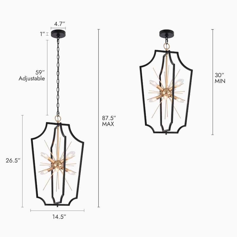 Modern Elegance 6-Light Geometric Black Frame Chandelier with Gold Starburst Pendant Kitchen Island for Dining Room