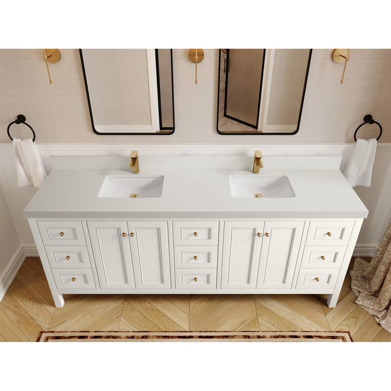 Willow Collections 84 in. W x 22 in. D Nashville Double Bowl Sink Bathroom Vanity with Countertop - 2”White Quartz - Ivory