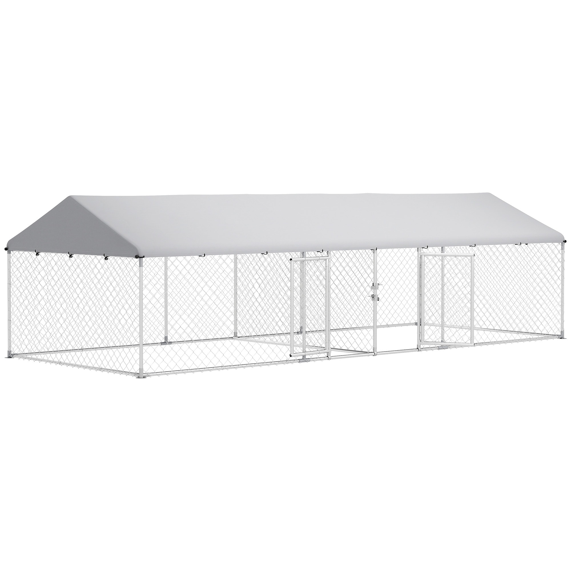 PawHut Two Room Outdoor Dog Kennel with Roof, Waterproof UV-Resistant Cover, Secure Lock,for Small to Large Breeds