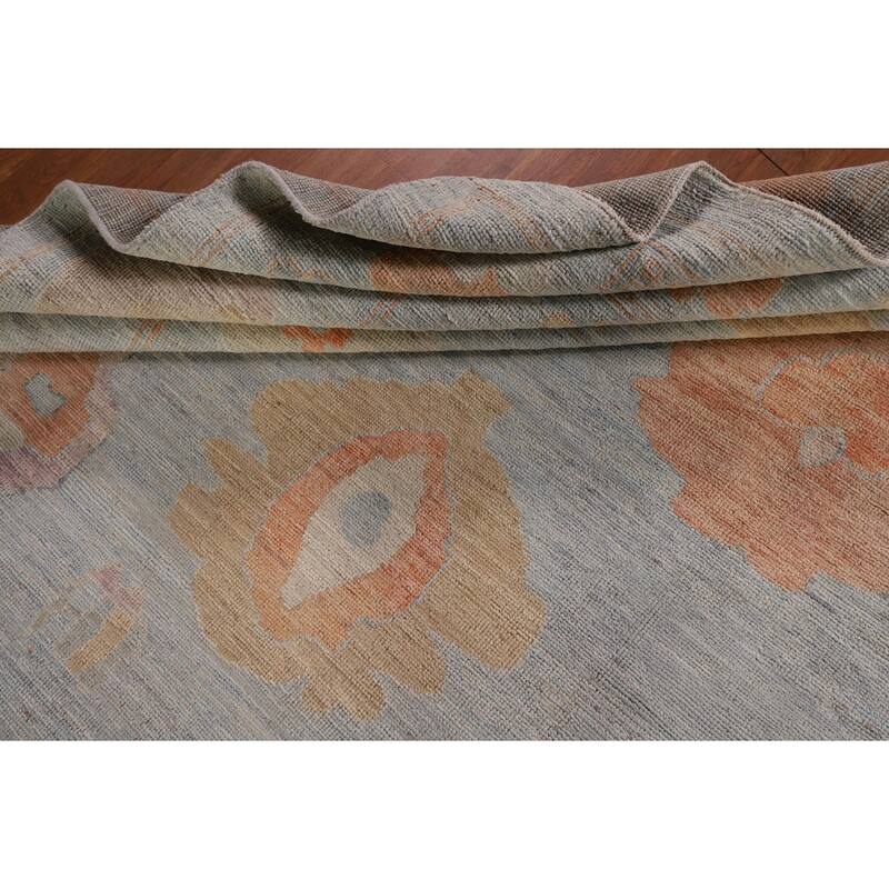 Vegetable Dye Blue Oushak Turkish Area Rug Handmade Wool Carpet - 9'4" x 11'10"