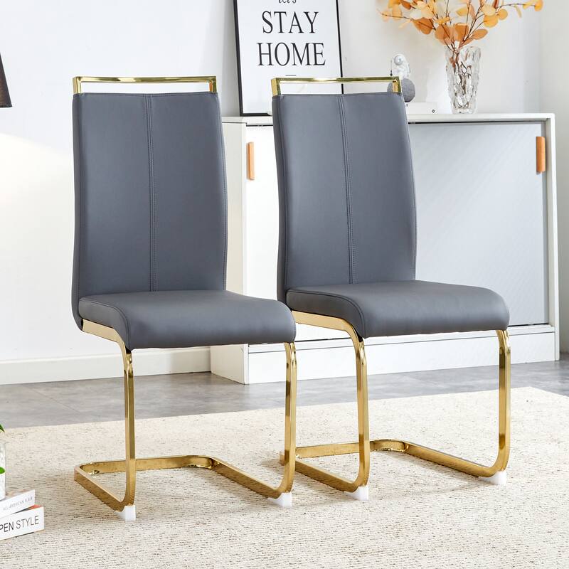 Modern Dining Chairs, PU Faux Leather High Back Upholstered Side Chair with Golden C-shaped Tube Metal Legs
