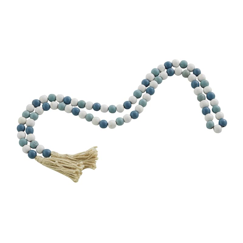 Mango Wood Handmade Round Long Carved Beaded Garland with Tassel - Roche River Decor